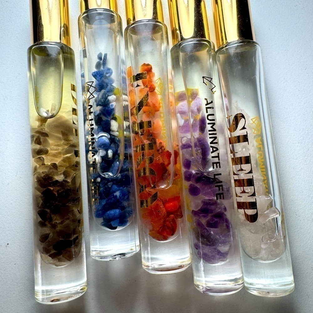 ALUMINATE LIFE crystal infused essential oil rollerballs set of 5